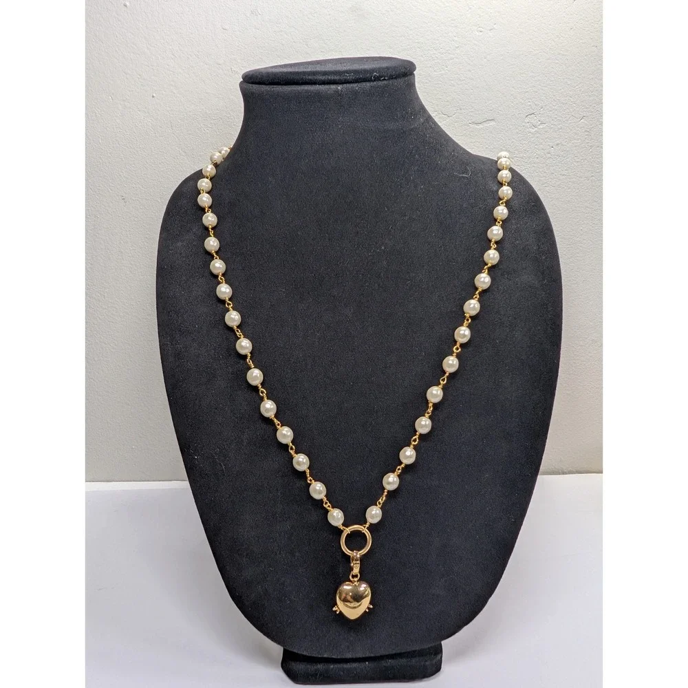Spartina 449 Gold Tone Necklace Pearl With Heart Charm